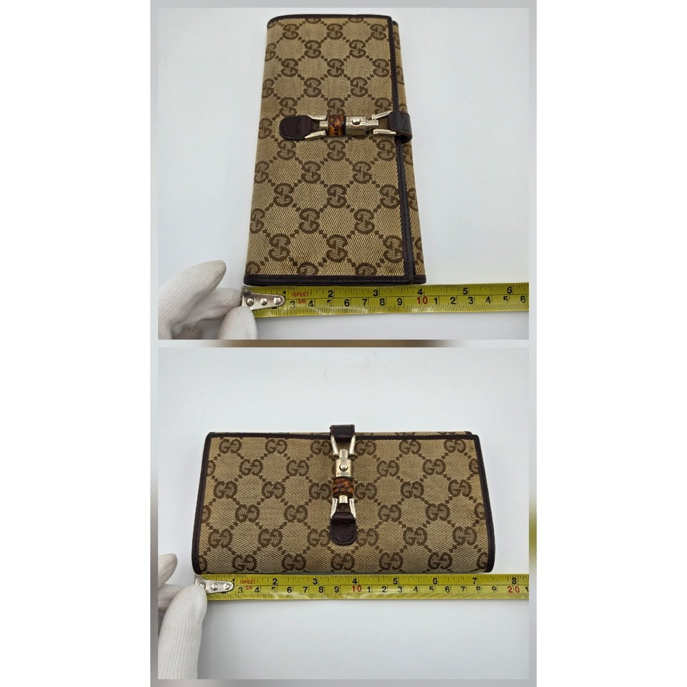Gucci GG Monogram Jackie Bamboo Piston Clasp Long Wallet Brown Canvas 208566 - Picture 10 of 11